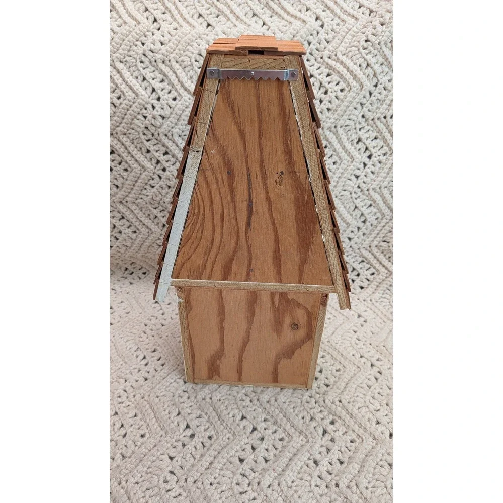 Handmade Wooden A-Frame House Shadow Box Wall Shelf Shingle Roof Cream 15in